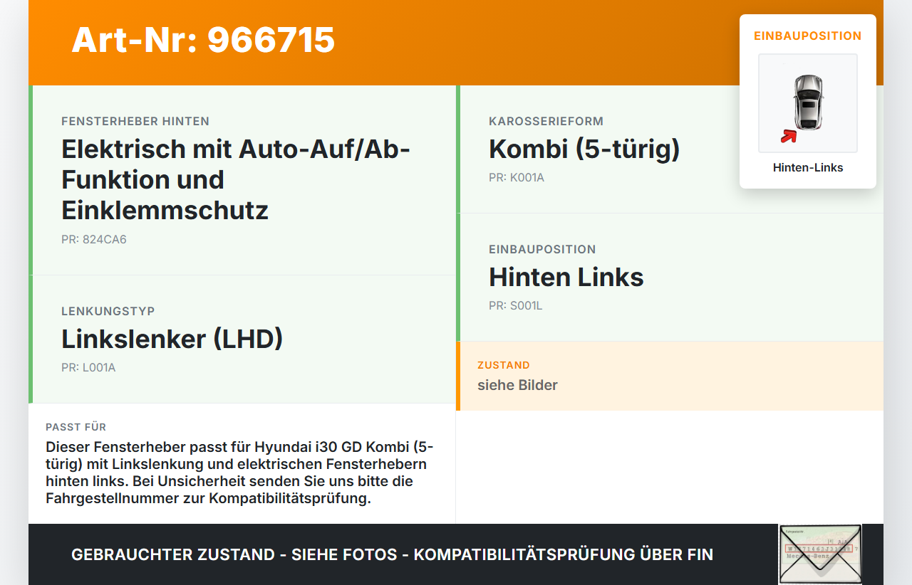 Hyundai I30 GD 15-17 Kombi Fensterheber o. FH-Motor Hinten Links Hyundai I30 GD 15-17 08.07.2015 83471A6010... Vorschau 3