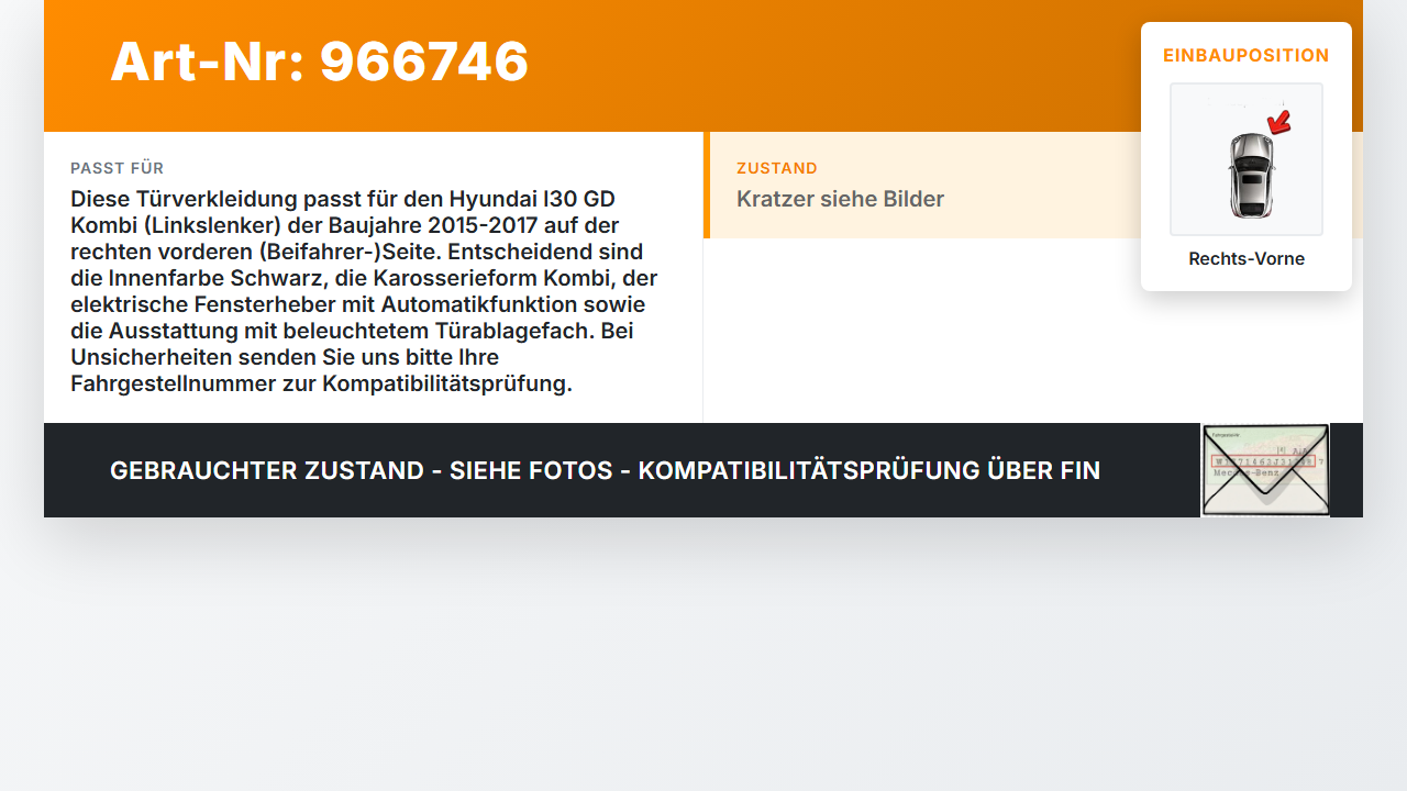 Hyundai I30 GD 15-17 Kombi Türverkleidung Türpappe Rechts Vorne Hyundai I30 GD 15-17 08.07.2015 gebraucht Vorschau 3