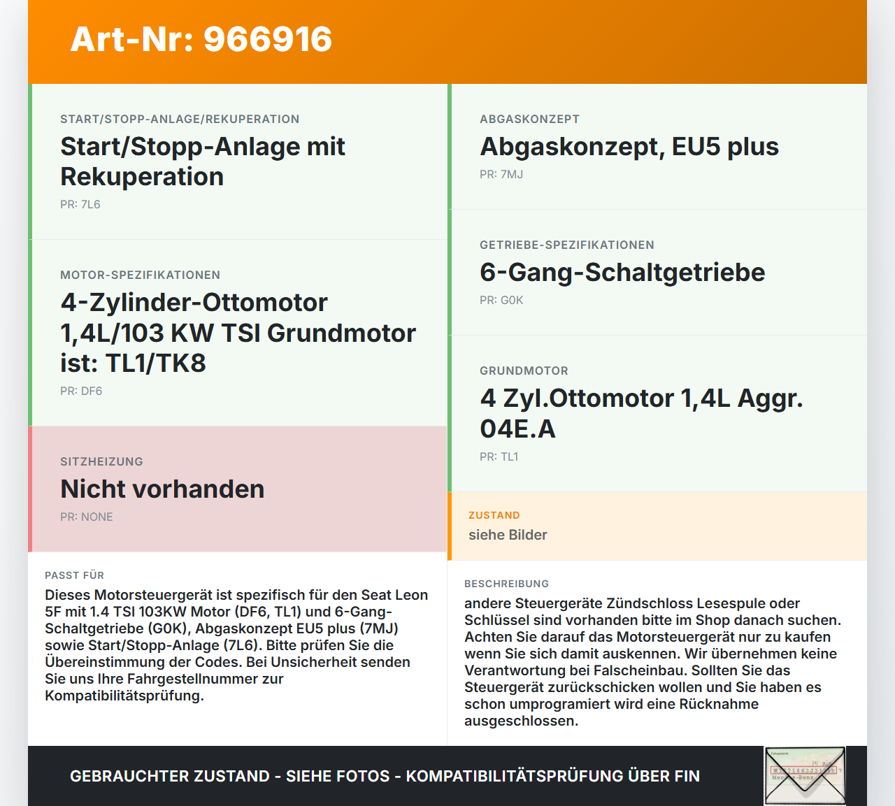 Seat Leon 5F SC FR 13-18 TSI 1,4 103KW Steuergerät ECU für Motor Motorsteuergerät Seat Leon 5F SC FR 13-18... Vorschau 3