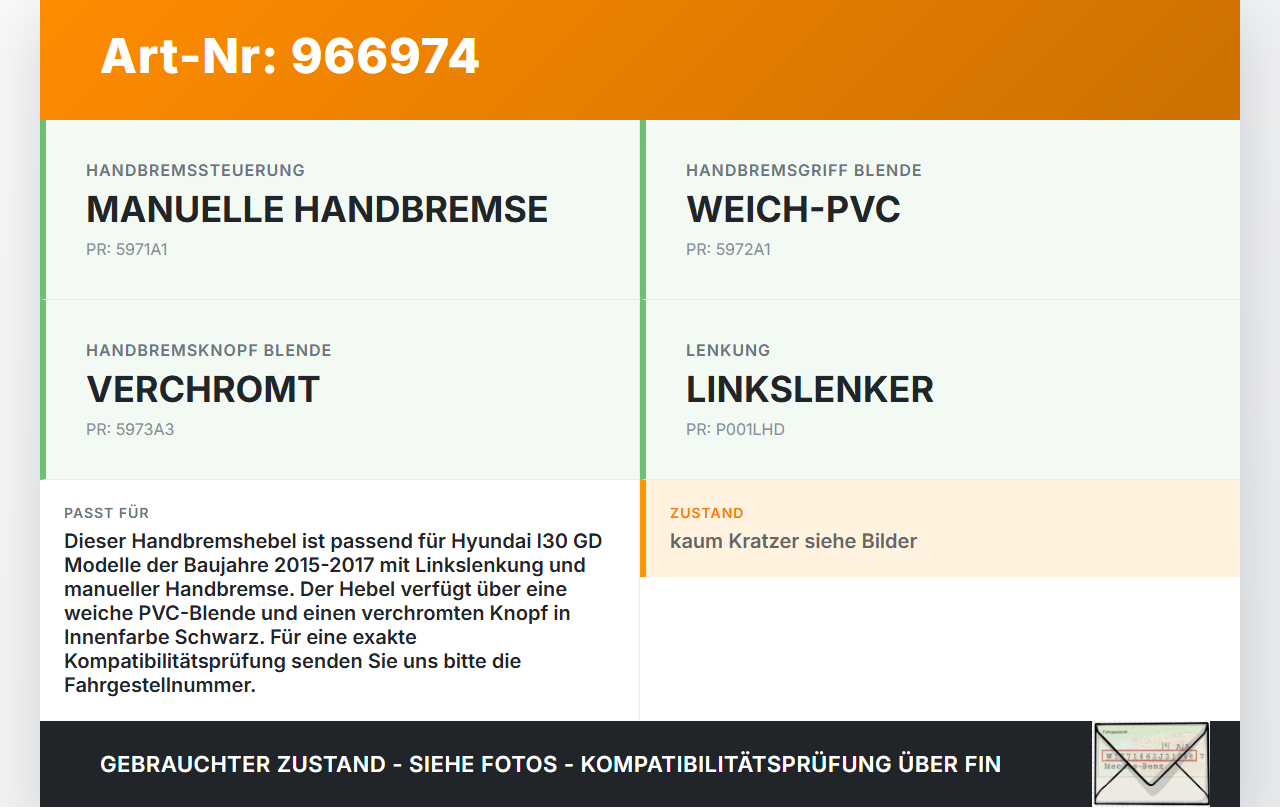 Hyundai I30 GD 15-17 Handbremshebel Handbremse Bremshebel Hyundai I30 GD 15-17 08.07.2015 59710A5500RY gebraucht Vorschau 3