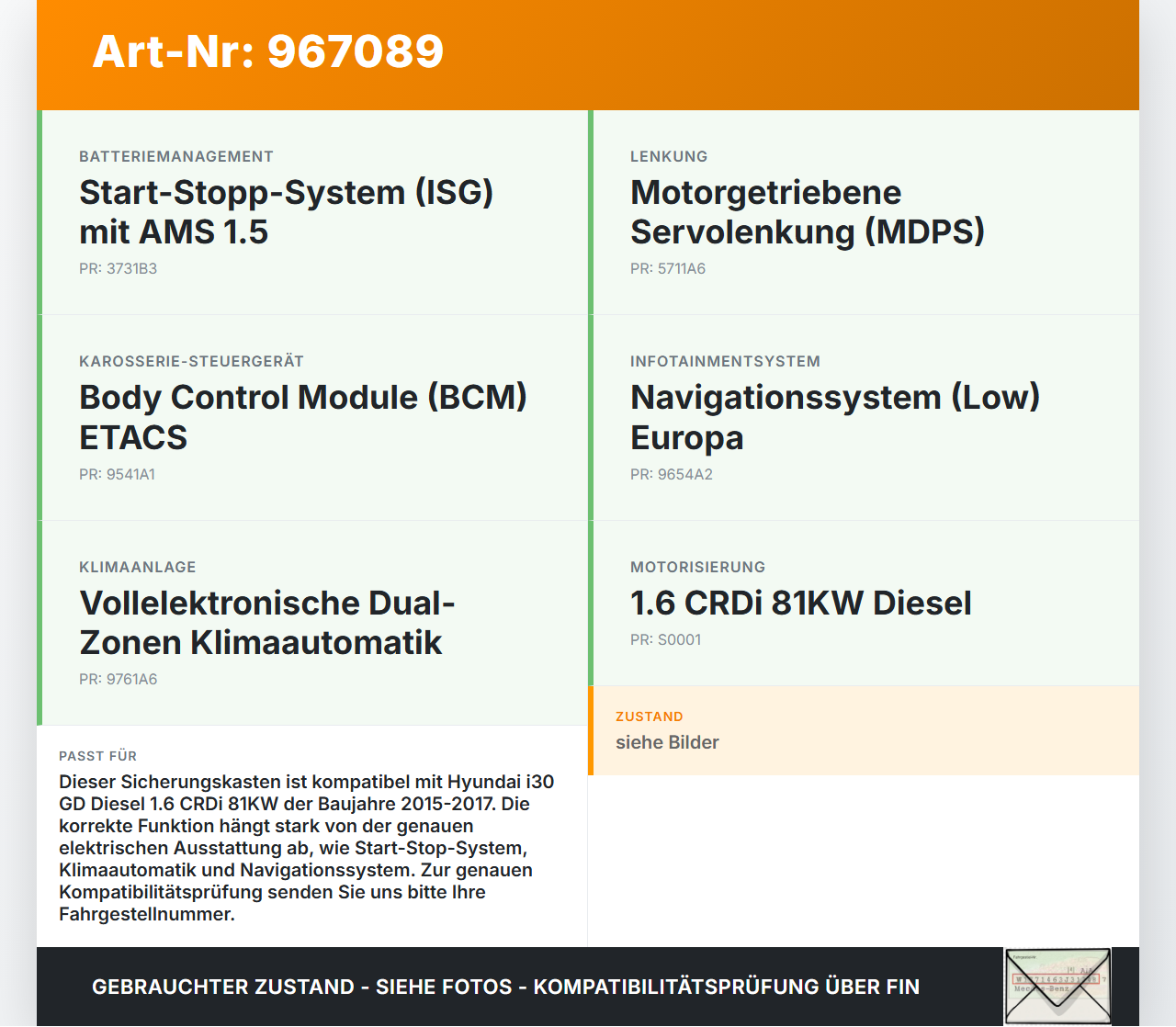 Hyundai I30 GD 15-17 CRDi 1,6 81KW Sicherungskasten Zentralelektrik Hyundai I30 GD 15-17 08.07.2015 919513X160... Vorschau 3