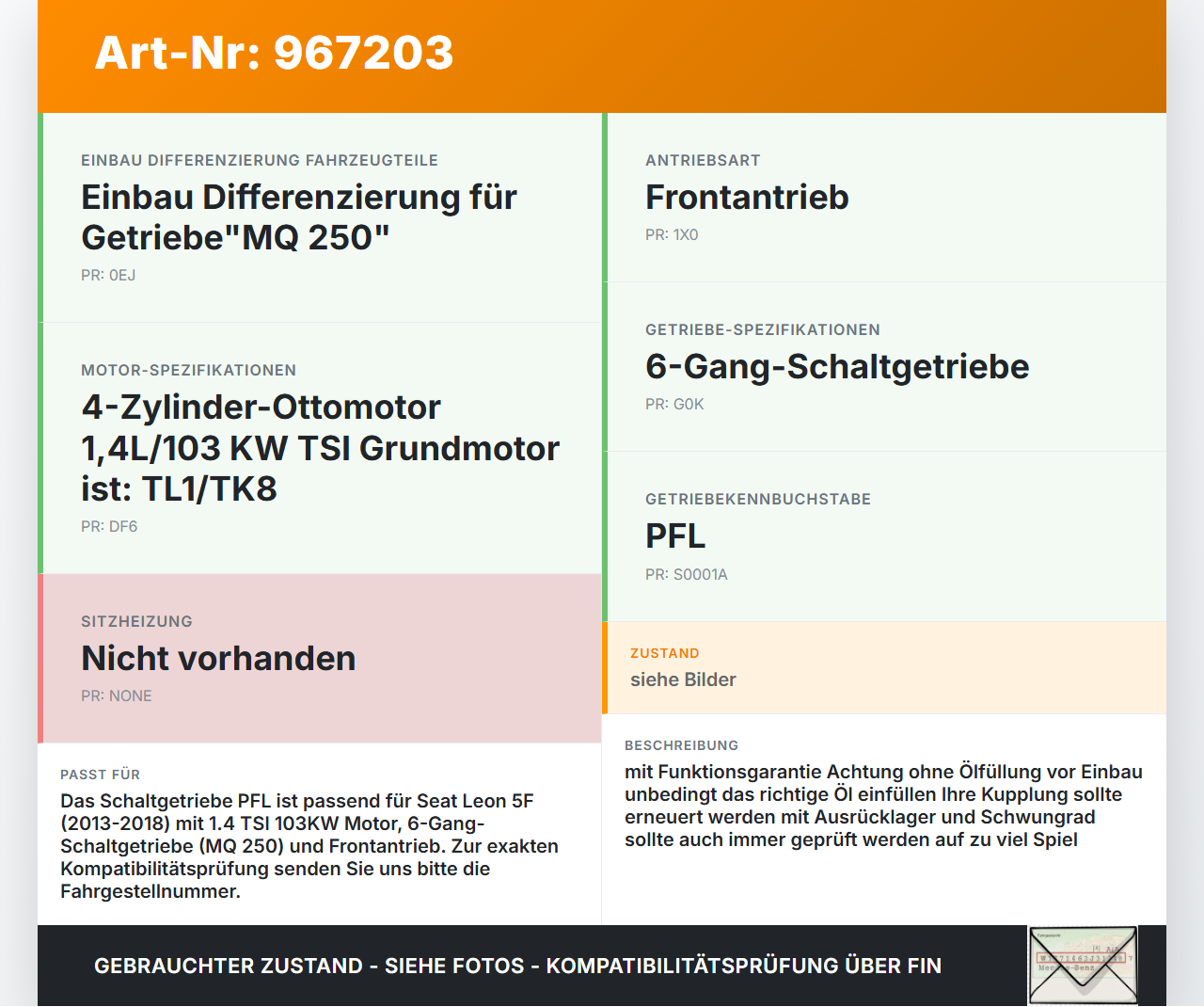 Seat Leon 5F SC FR 13-18 TSI 1,4 103KW PFL Schaltgetriebe Getriebe PFL Seat Leon 5F SC FR 13-18 19.02.2014... Vorschau 3