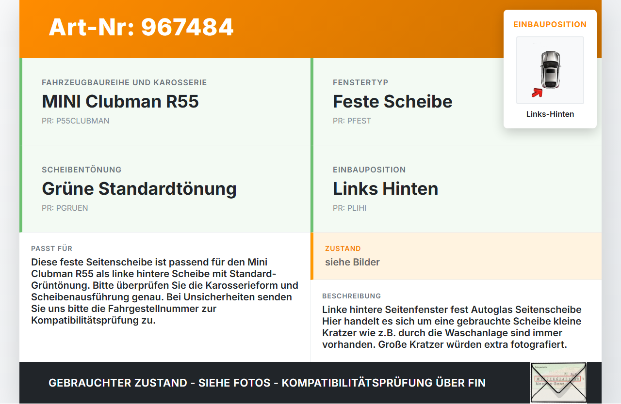 Mini Clubman R55 One 07-14 Seitenscheibe Feste Scheibe Links Hinten Mini Clubman R55 One 07-14 14.10.2009... Vorschau 3