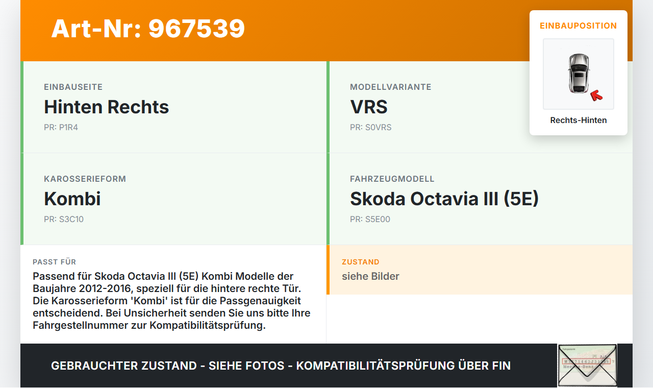Skoda Octavia VRS III 5E 12-16 Kombi Türfangband Rechts Hinten Skoda Octavia VRS III 5E 12-16 17.10.2013 gebraucht Vorschau 3