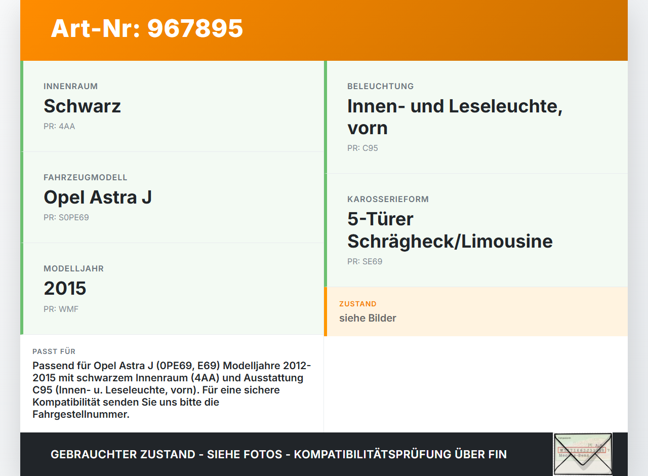 Opel Astra J 12-15 Innenleuchte Innenraumleuchte Opel Astra J 12-15 09.12.2014 gebraucht Vorschau 3