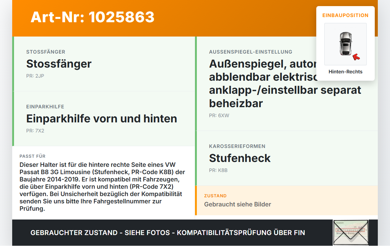 VW Passat B8 3G 14-19 Aufnahme Führung Halter Stoßstange Hinten Rechts VW Passat B8 3G 14-19 20.07.2015 gebraucht Vorschau 3