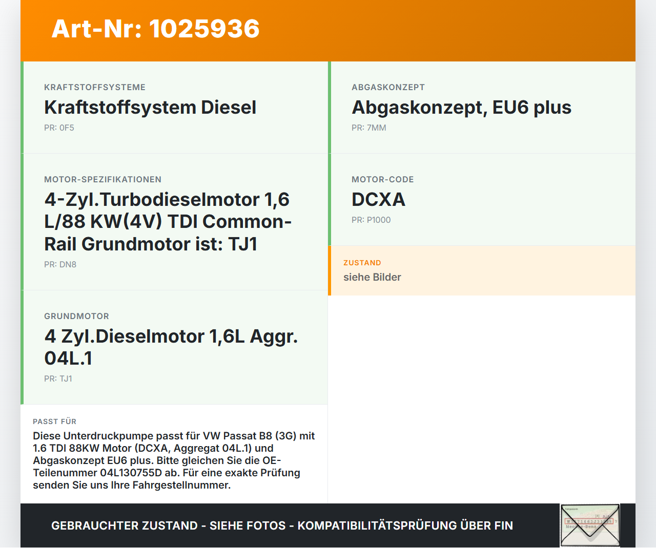 VW Passat B8 3G 14-19 TDI 1,6 88KW Unterdruckpumpe Vakuumpumpe Tandempumpe Dieselpumpe VW Passat B8 3G 14-19... Vorschau 3