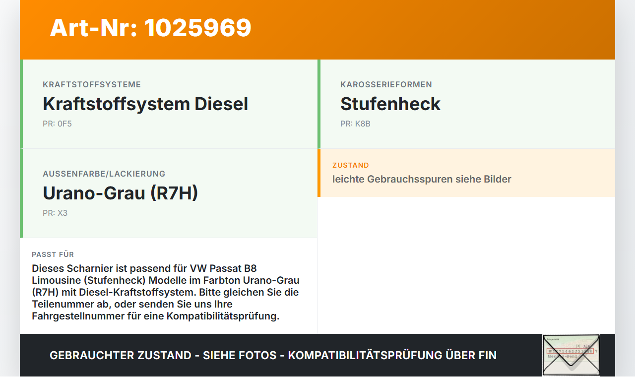 VW Passat B8 3G 14-19 Scharnier Arm für Tankdeckel Tankklappe LR7H VW Passat B8 3G 14-19 20.07.2015 3G5809857C gebraucht Vorschau 3