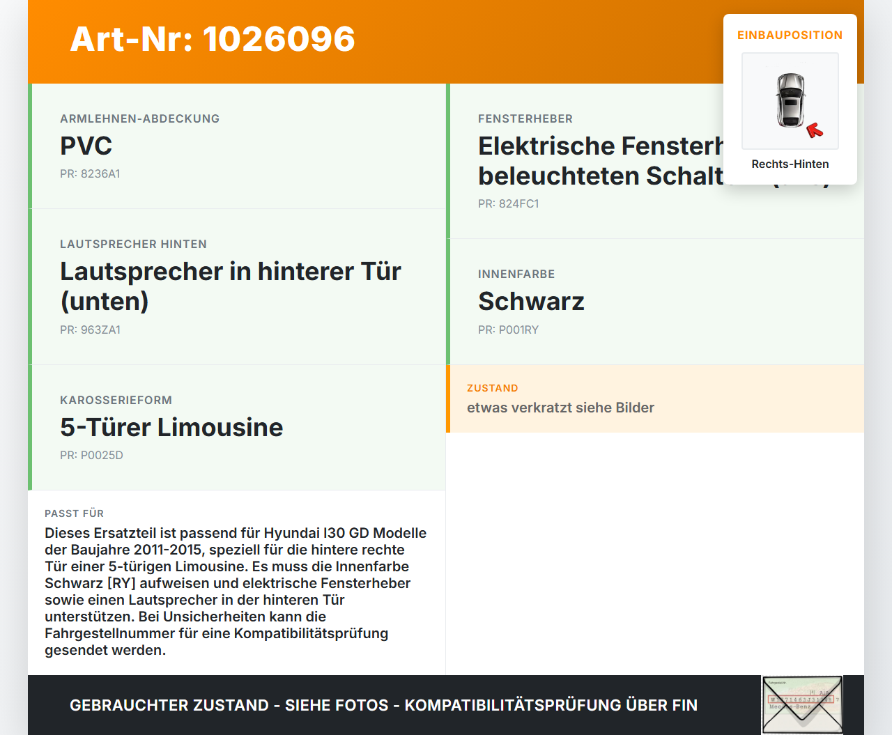 Hyundai I30 GD 11-15 5T Türverkleidung Türpappe Rechts Hinten Hyundai I30 GD 11-15 20.10.2014 gebraucht Vorschau 3