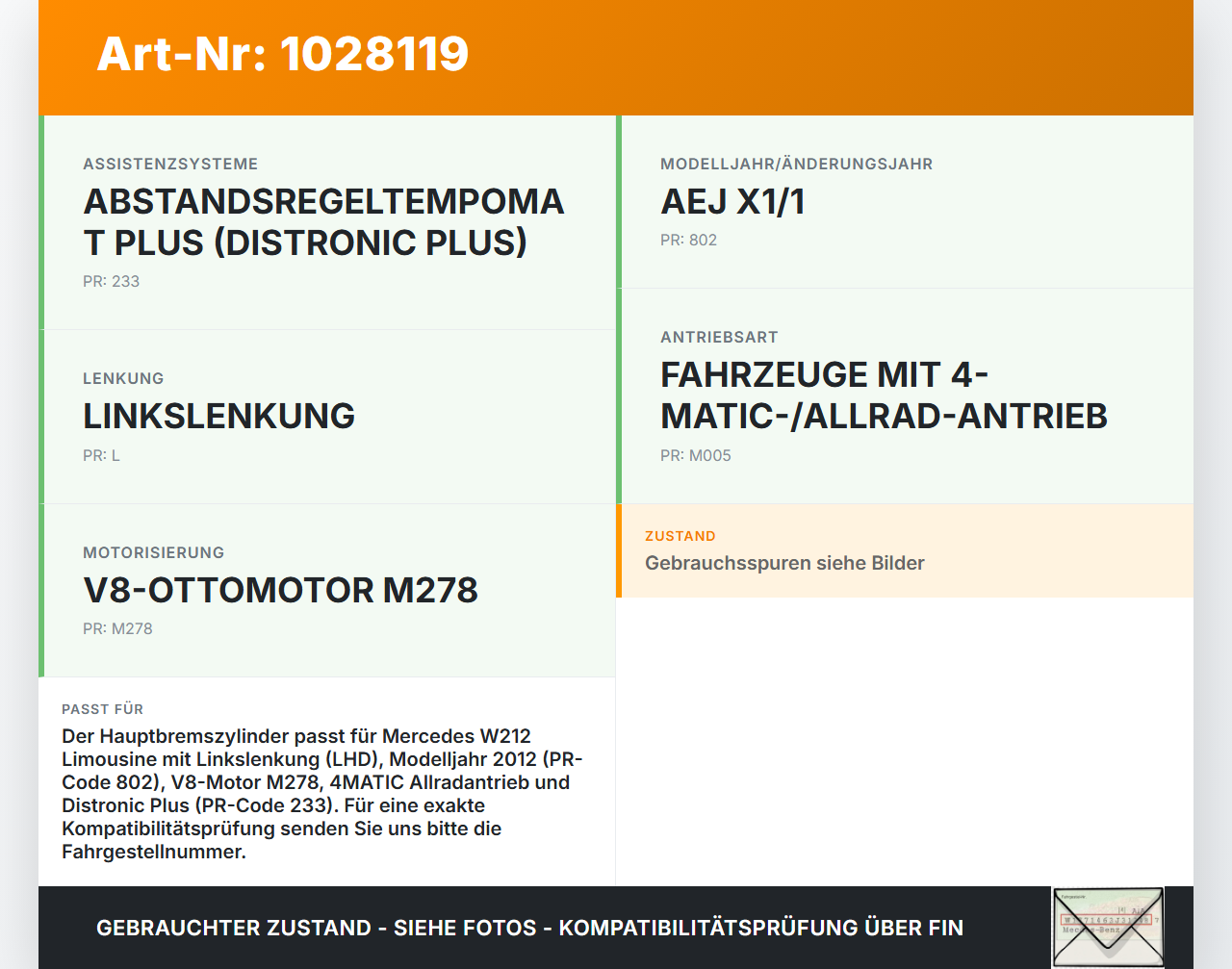 Mercedes E500 W212 09-13 Hauptbremszylinder Bremszylinder Mercedes E500 W212 09-13 06.12.2011 A2124300801 gebraucht Vorschau 3