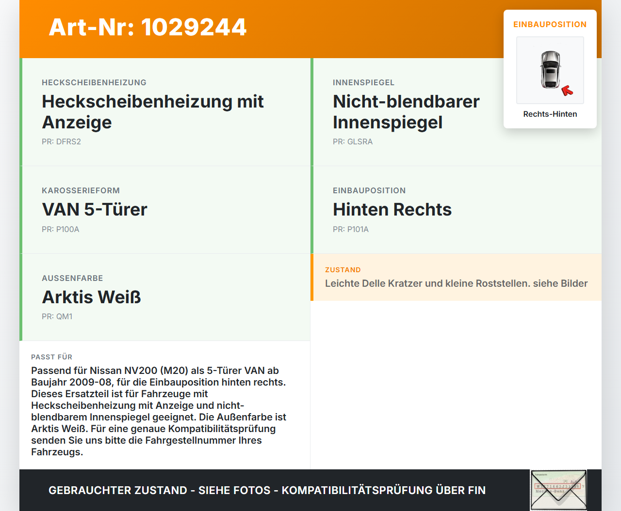Nissan NV200 09-21 Kasten Tür Flügeltür Hecktür Rechts Hinten QM1 Nissan NV200 09-21 01.08.2010 K010MJX5MB gebraucht Vorschau 3