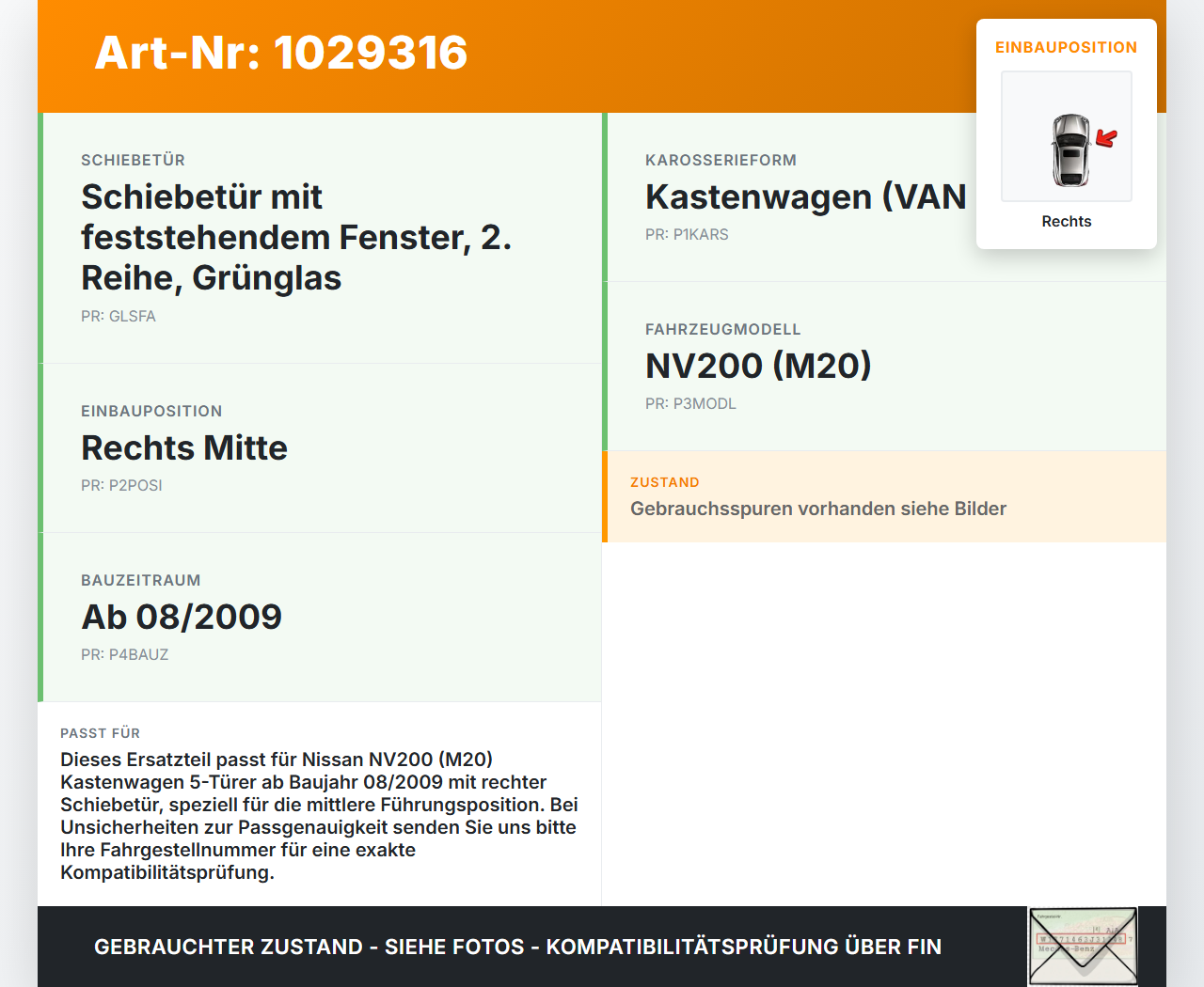 Nissan NV200 09-21 Kasten Führungsrolle für Schiebetür Rechts Mitte Nissan NV200 09-21 01.08.2010 82410JX00A gebraucht Vorschau 3