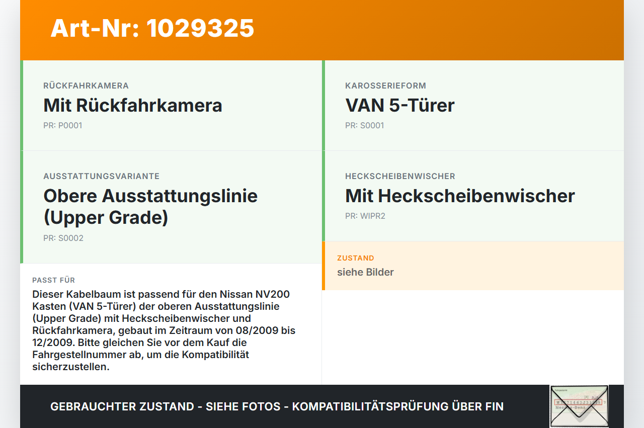 Nissan NV200 09-21 Kasten Kabelbaum für Heckklappe Nissan NV200 09-21 01.08.2010 24051JX51A 24051-JX51A gebraucht Vorschau 3