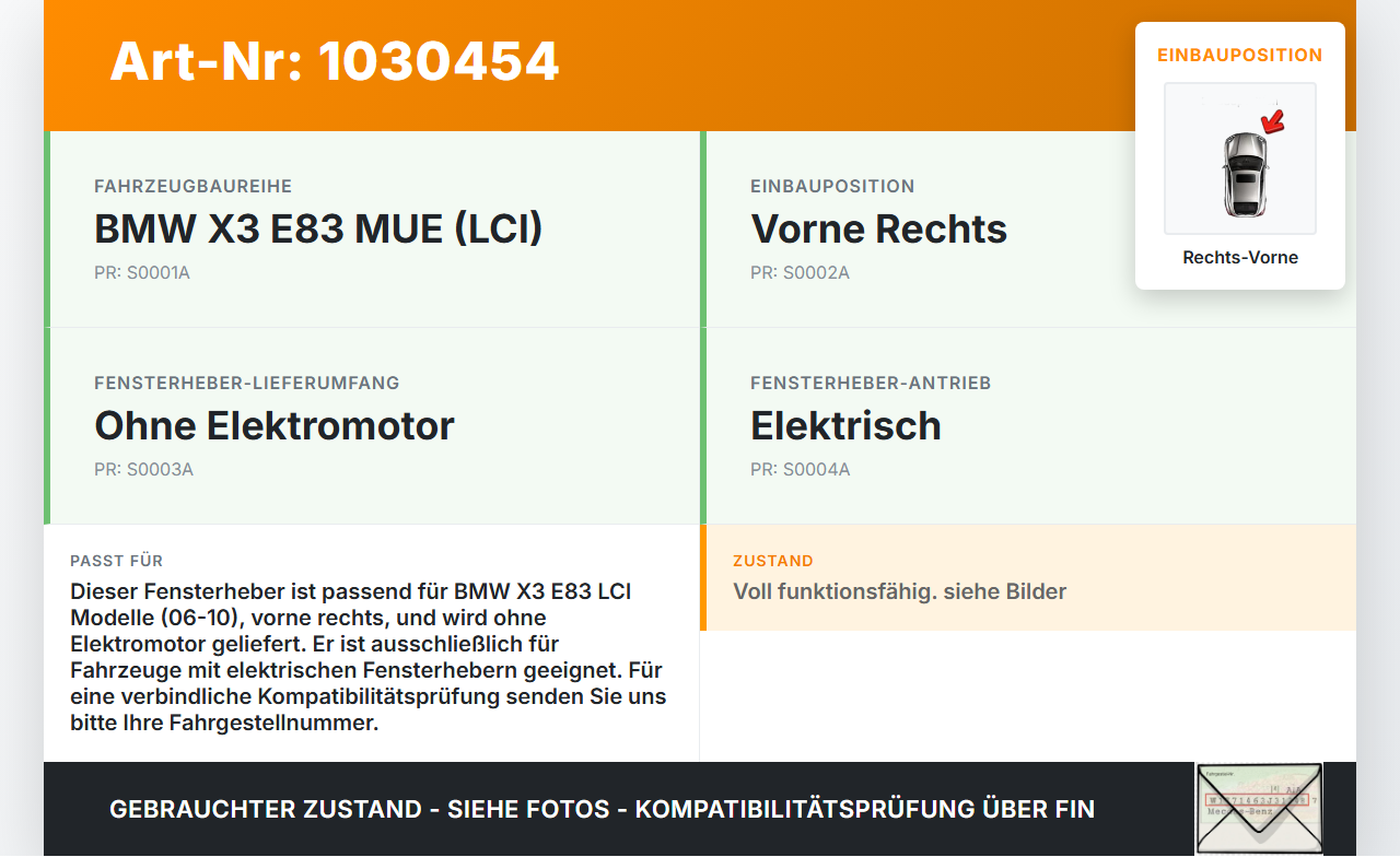BMW X3 E83 LCI 06-10 Fensterheber o. FH-Motor Rechts Vorne BMW X3 E83 LCI 06-10 09.07.2008 3448250 51333448250 gebraucht Vorschau 3
