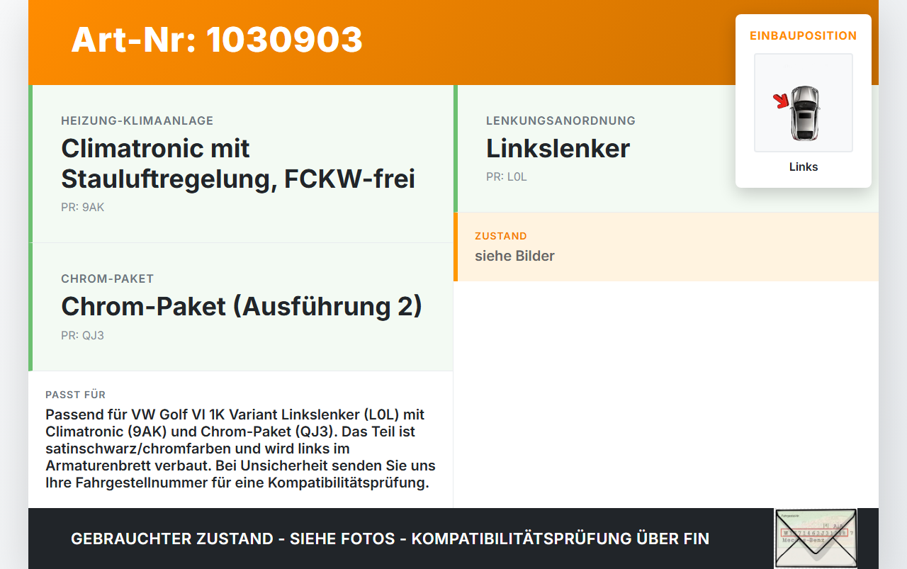 VW Golf VI 6 1K Variant 09-13 Luftdüse Luftdusche Armaturenbrett Links Chrom VW Golf VI 6 1K Variant 09-13... Vorschau 3