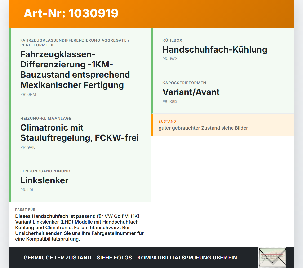 VW Golf VI 6 1K Variant 09-13 Handschuhfach Ablagefach VW Golf VI 6 1K Variant 09-13 07.10.2010 1K1857101M... Vorschau 3