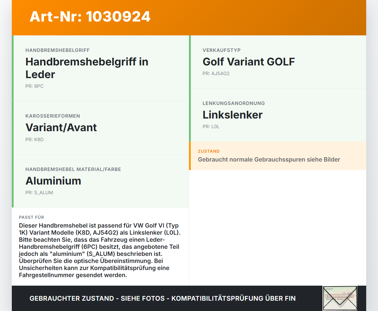 VW Golf VI 6 1K Variant 09-13 Handbremshebel Handbremse Bremshebel VW Golf VI 6 1K Variant 09-13 07.10.2010... Vorschau 3