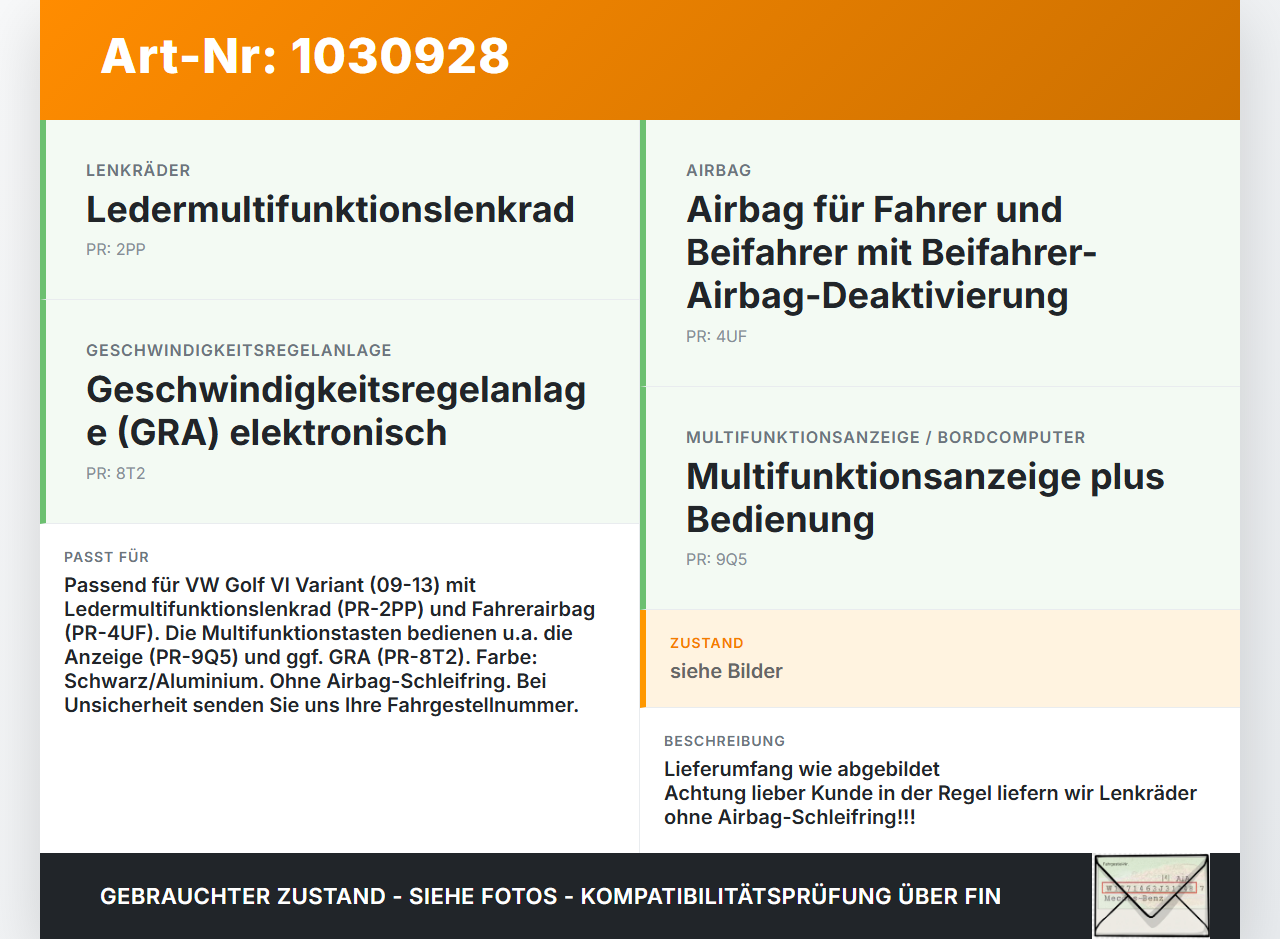 VW Golf VI 6 1K Variant 09-13 Lenkrad Airbaglenkrad Leder 3-Speichen VW Golf VI 6 1K Variant 09-13 07.10.2010... Vorschau 3