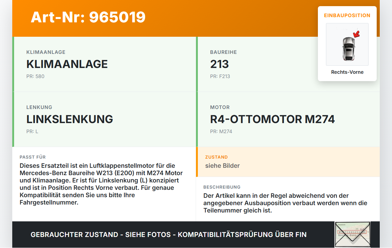 Mercedes W213 E200 16-20 Luftklappenstellmotor Stellmotor Pos.1 Rechts Vorne Mercedes W213 E200 16-20 09.11.2018... Vorschau 3