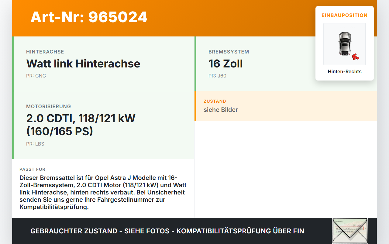 Opel Astra J 12-18 CDTi 2,0 121KW Bremssattel Bremszange Hinten Rechts Opel Astra J 12-18 02.10.2014 gebraucht Vorschau 3