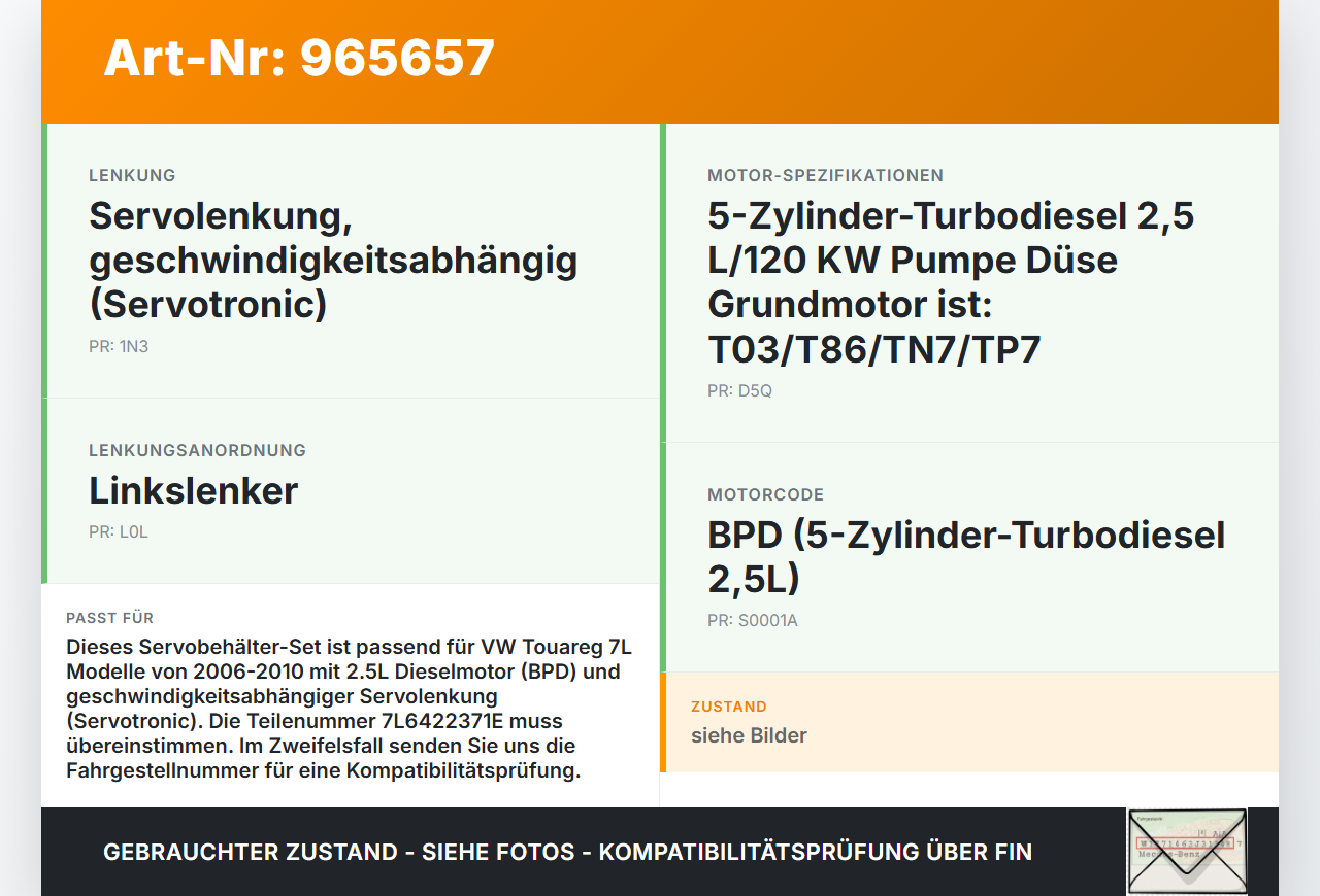 VW Touareg 7L 06-10 Servo Behälter Servobehälter Servoleitung VW Touareg 7L 06-10 14.04.2008 7L6422371E gebraucht Vorschau 3