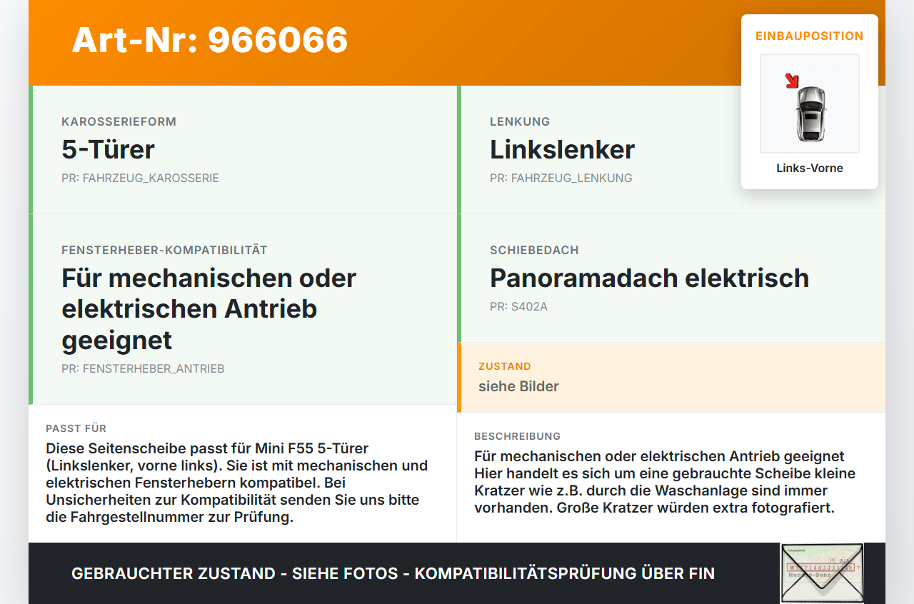 Mini F55 One 14-17 Seitenscheibe LVK Fenster Türscheibe Links Vorne Mini F55 One 14-17 02.07.2015 5133-7320285... Vorschau 3