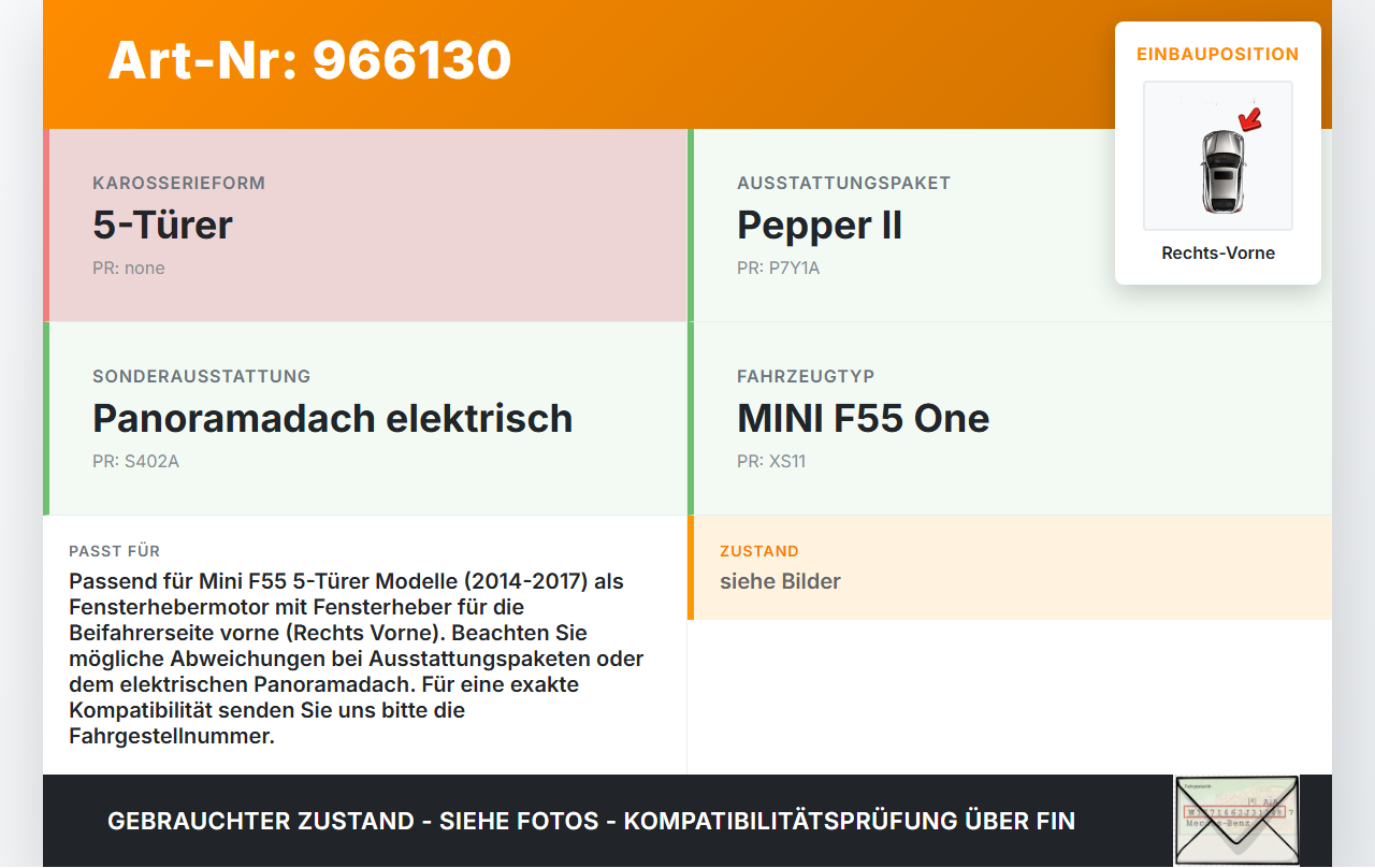 Mini F55 One 14-17 Fensterhebermotor mit Fensterheber Rechts Vorne Mini F55 One 14-17 02.07.2015 51337409358... Vorschau 3