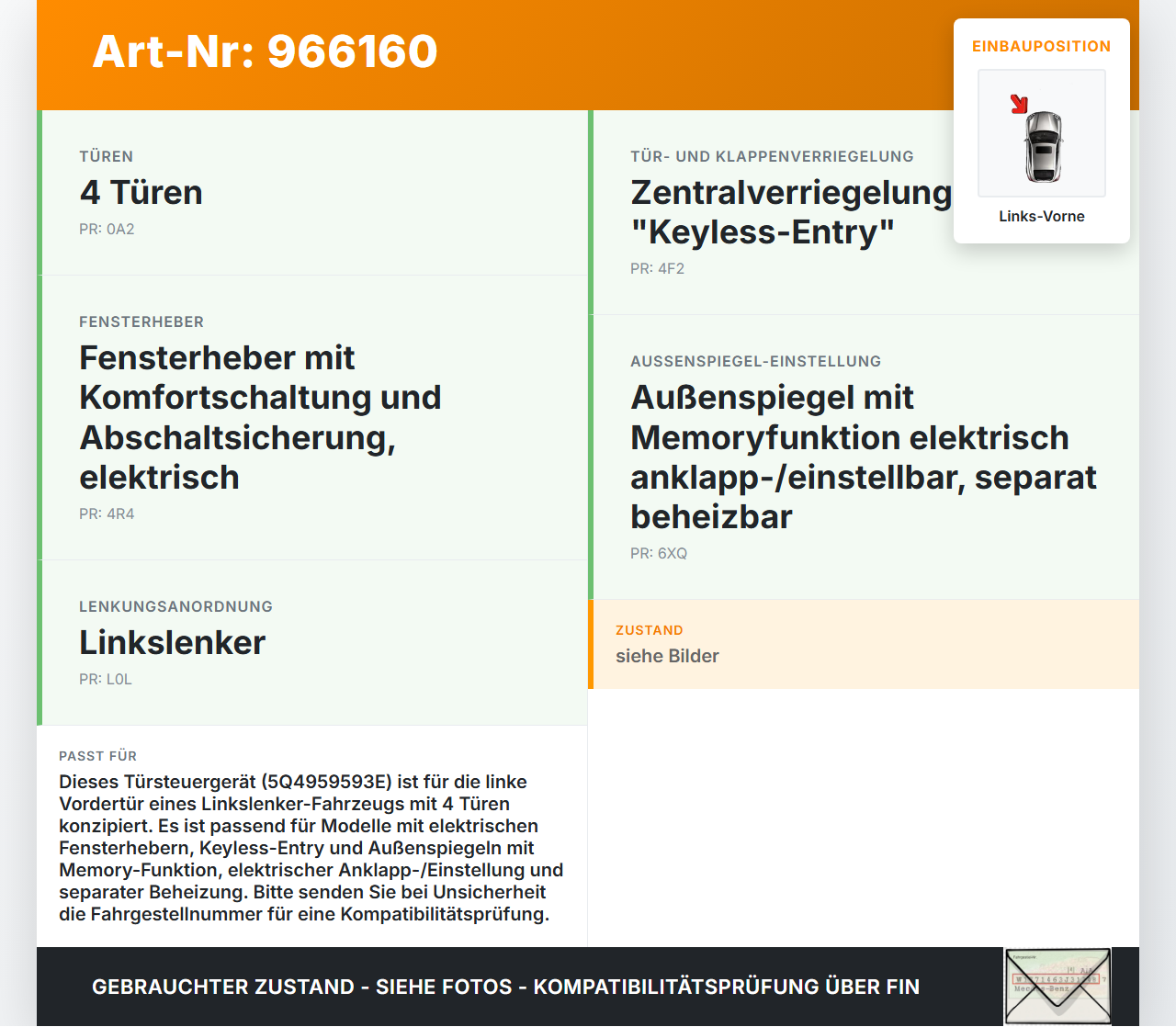 VW Golf VII 7 Variant 17-20 Steuergerät SG Türsteuergerät Links Vorne VW Golf VII 7 Variant 17-20 25.10.2017... Vorschau 3