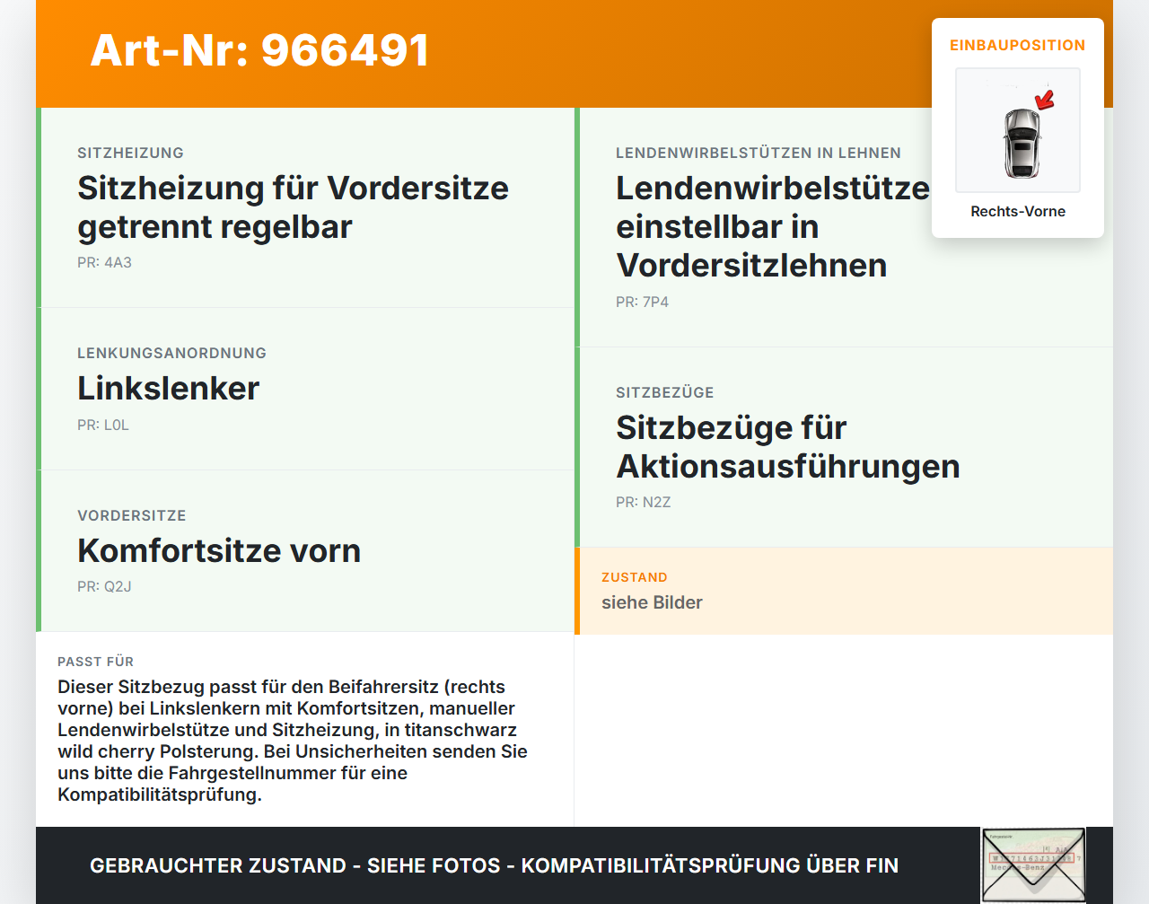 VW Golf VII 7 Variant 17-20 Kombi Sitzbezug Rückenpolster Rechts Vorne für Beifahrer Sitz titanschwarz wild cherry... Vorschau 3