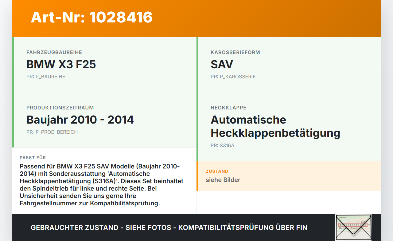 BMW X3 F25 10-14 2x Spindeltrieb Dämpfer für Heckklappe Gasdruckfeder BMW X3 F25 10-14 30.03.2011 7232003... Vorschau 3