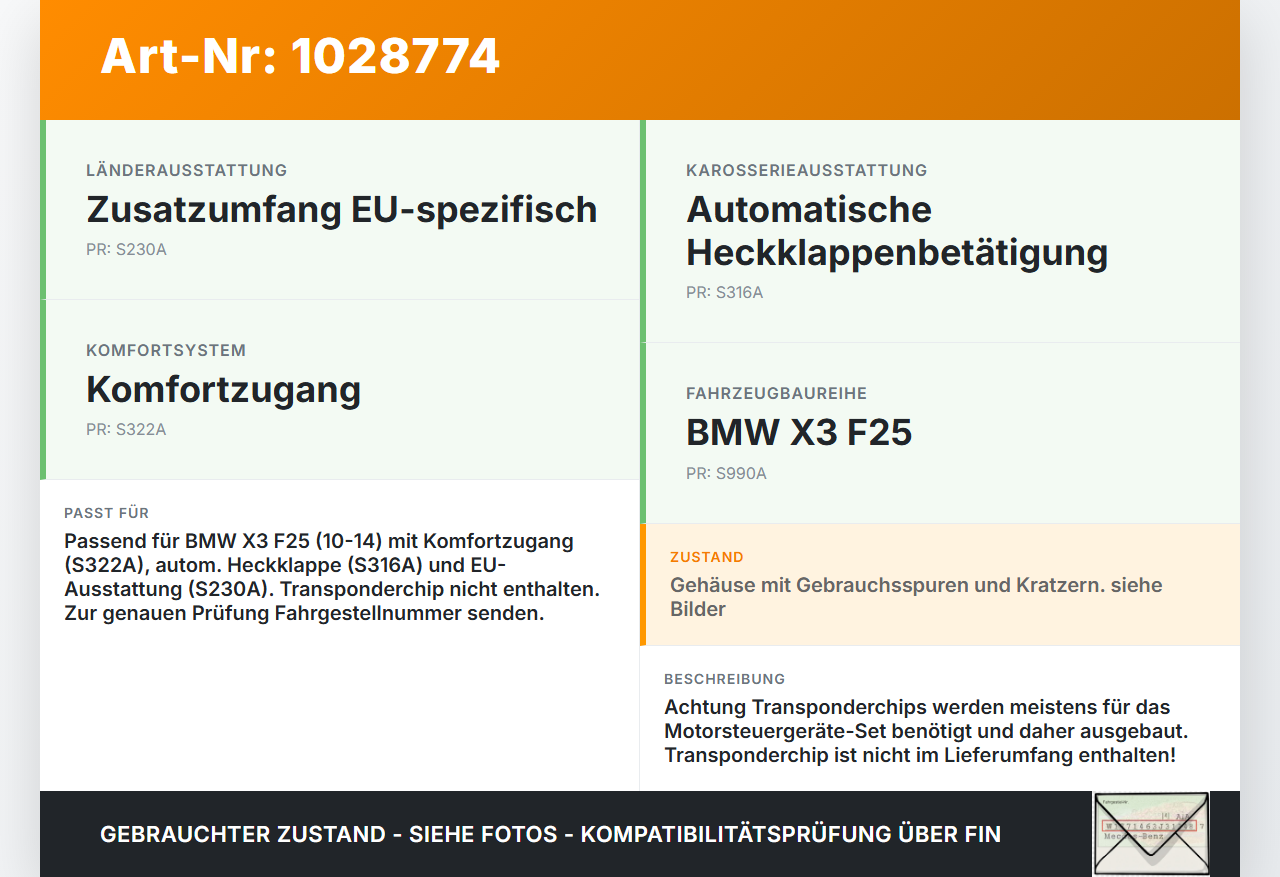 BMW X3 F25 10-14 Fernbedienung Funk Funkschlüssel BMW X3 F25 10-14 30.03.2011 6125570 66125A57FD0 gebraucht Vorschau 3