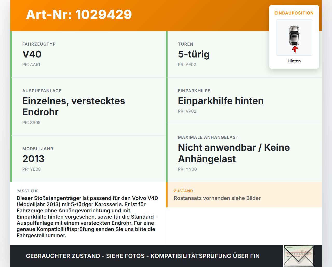 Volvo V40 525 12-16 Stoßstangenträger Stoßfängerträger Querträger Träger Hinten Volvo V40 525 12-16 01.01.2013... Vorschau 3