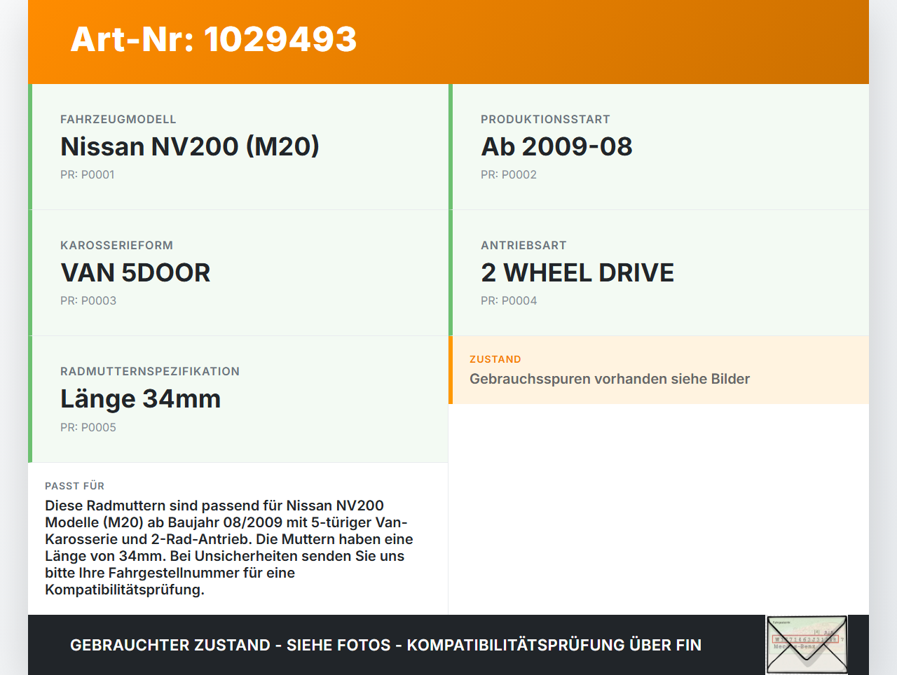 Nissan NV200 09-21 16x Radmuttern Muttern Radbolzen Satz 34mm Nissan NV200 09-21 01.08.2010 4022443N0A gebraucht Vorschau 3