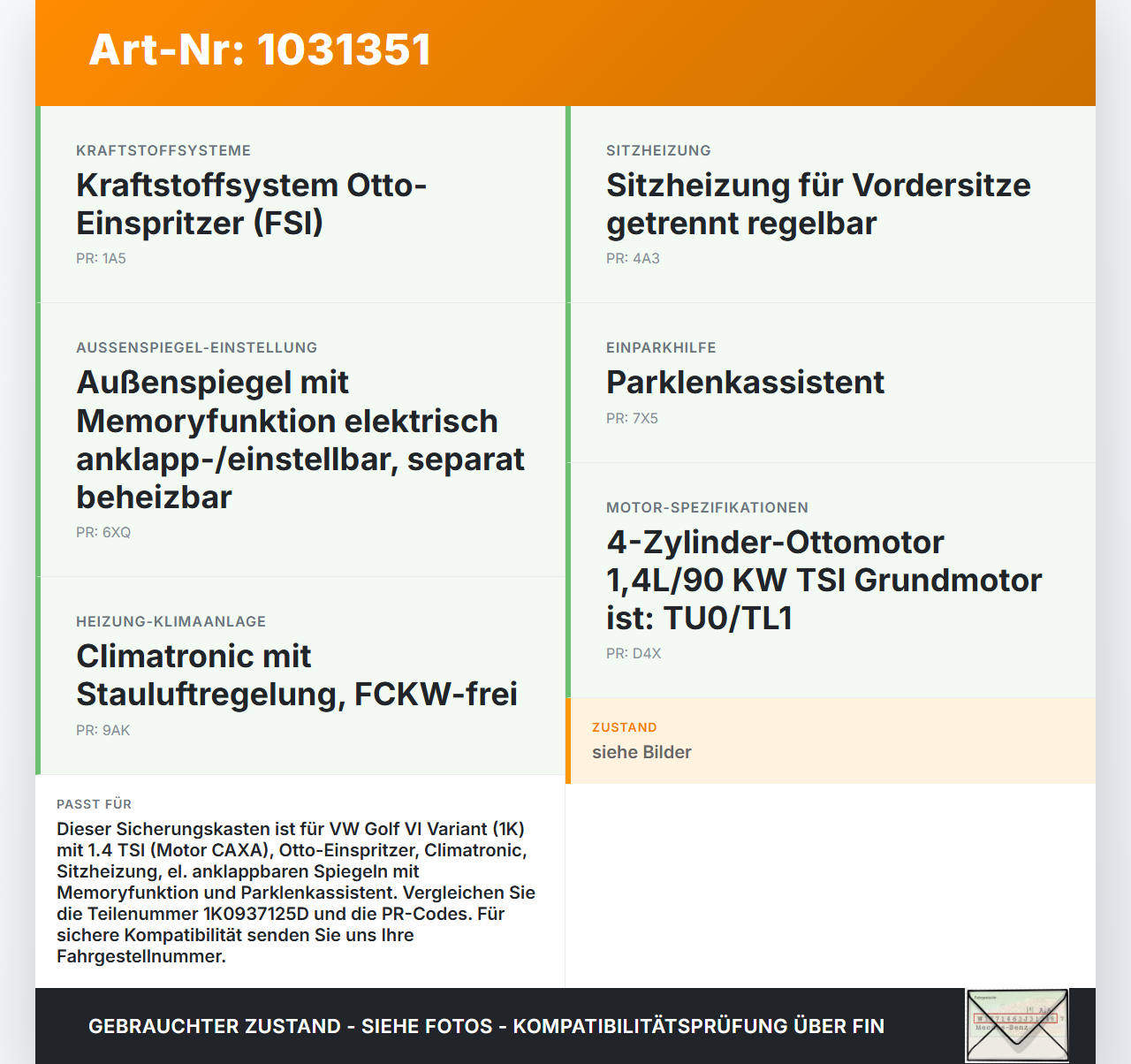 VW Golf VI 6 1K Variant 09-13 TSI 1,4 90KW Sicherungskasten Zentralelektrik VW Golf VI 6 1K Variant 09-13... Vorschau 3