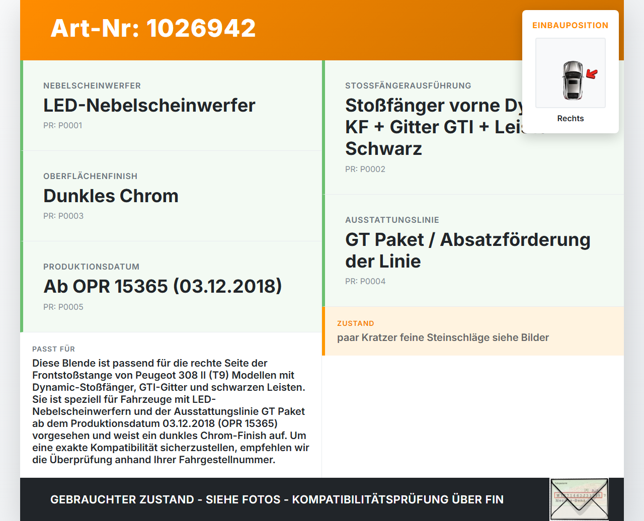 Peugeot 308 II 17-21 Blende für Nebelscheinwerfer Stoßstange Rechts Peugeot 308 II 17-21 06.04.2021 1656238780 gebraucht Vorschau 3