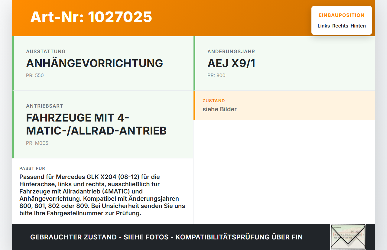 Mercedes GLK 300 X204 08-12 Stossdämpfer Links und Rechts Hinten Orig. Mercedes GLK 300 X204 08-12 30.06.2009... Vorschau 3