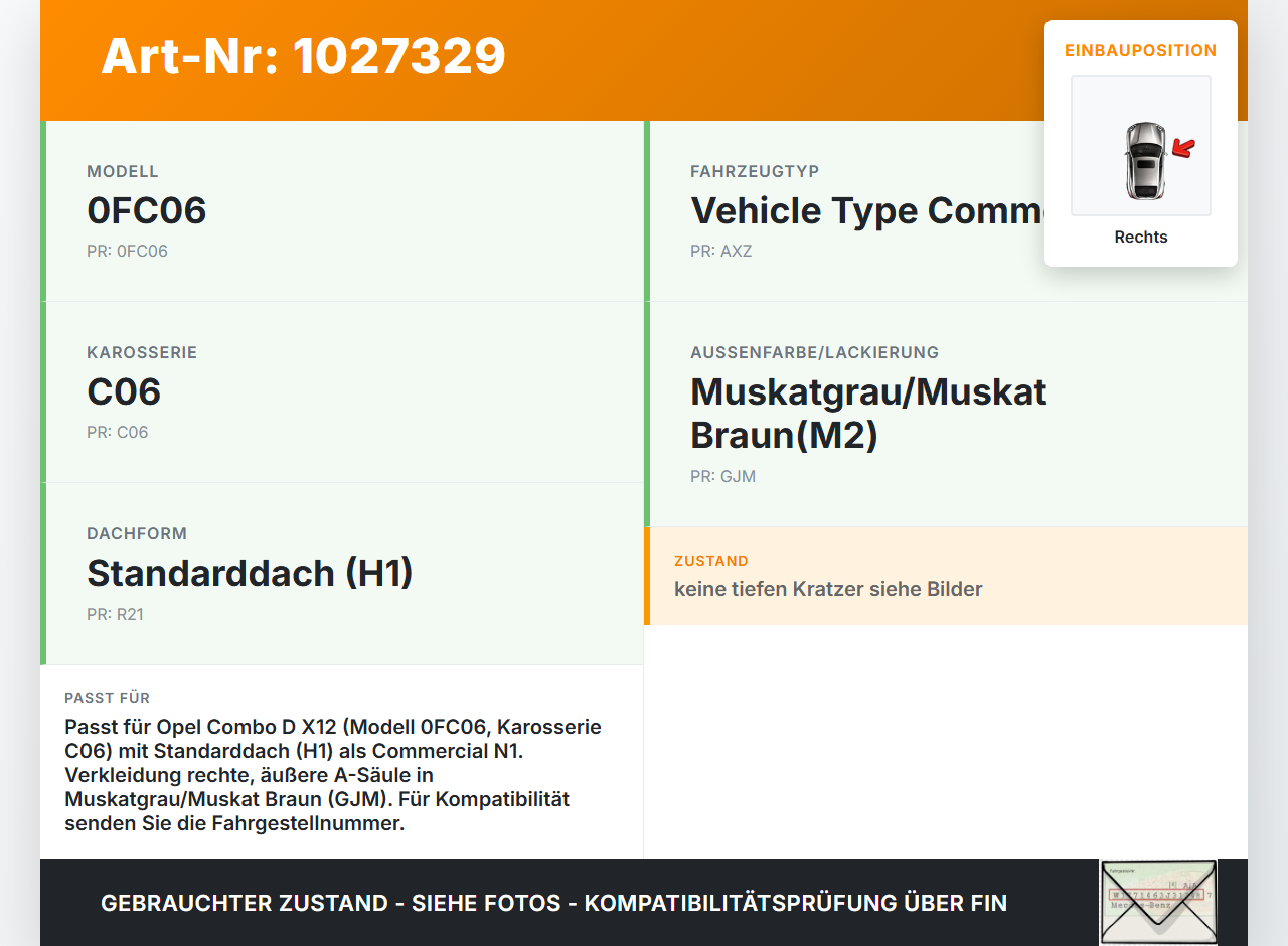 Opel Combo D X12 11-18 Kombi Verkleidung für A-Säule Rechts aussen GJM Opel Combo D X12 11-18 09.04.2018 95512448... Vorschau 3