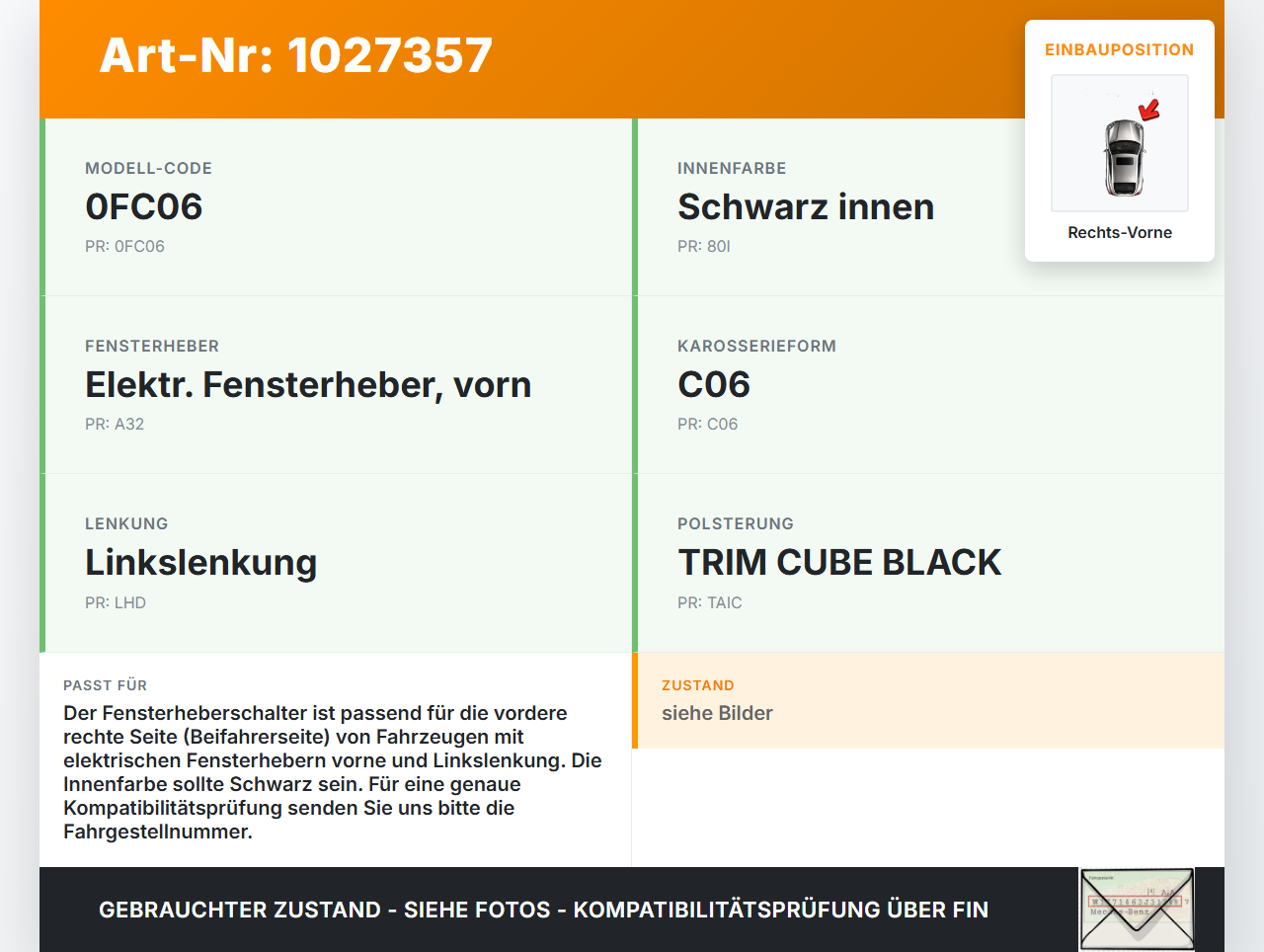 Opel Combo D X12 11-18 Kombi Fensterheberschalter Schalter Rechts Vorne Opel Combo D X12 11-18 09.04.2018 95510921... Vorschau 3