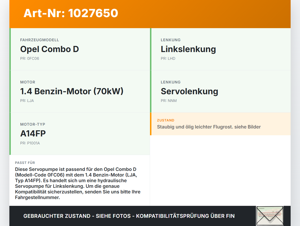 Opel Combo D X12 11-18 1,4 70KW Servopumpe Hydraulikpumpe für Lenkung Opel Combo D X12 11-18 09.04.2018 55186441... Vorschau 3