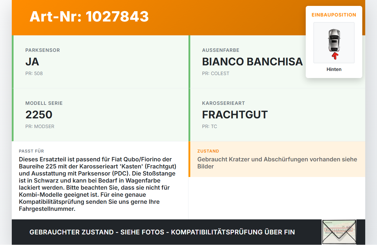 Fiat Qubo Fiorino 225 08-16 Kasten/Kombi Stoßstange Stoßfänger Heckstosstange Hinten 249 Fiat Qubo Fiorino 225... Vorschau 3