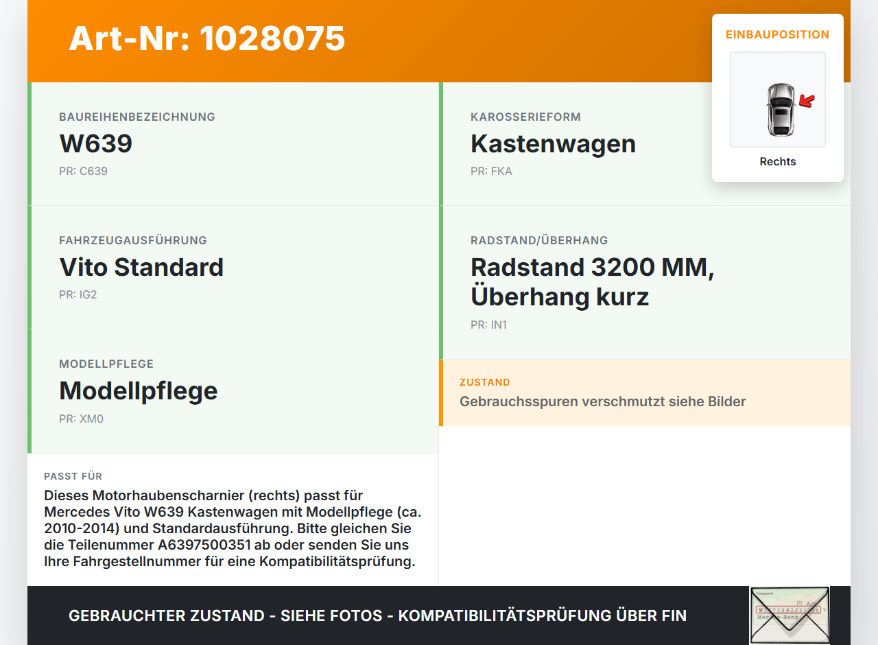 Mercedes Vito W639 10-14 Kasten Scharnier für Motorhaube Motorhaubenscharnier Rechts Mercedes Vito W639 10-14... Vorschau 3