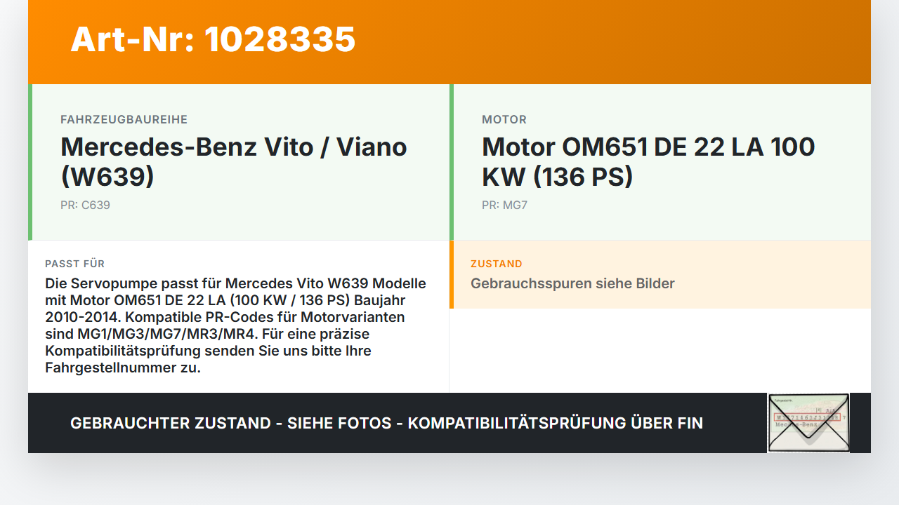 Mercedes Vito W639 10-14 CDI 2,2 100KW Servopumpe Hydraulikpumpe für Lenkung Mercedes Vito W639 10-14 26.06.2013... Vorschau 3