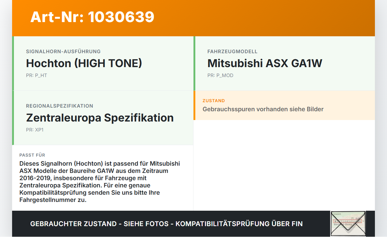 Mitsubishi ASX GAW 16-19 Hupe Signalhorn Mitsubishi ASX GAW 16-19 15.09.2017 8211A207 KMG-70 gebraucht Vorschau 3