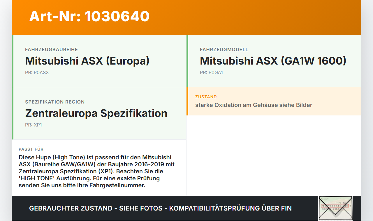 Mitsubishi ASX GAW 16-19 Hupe Signalhorn Mitsubishi ASX GAW 16-19 15.09.2017 8211A207 KMF-70 gebraucht Vorschau 3