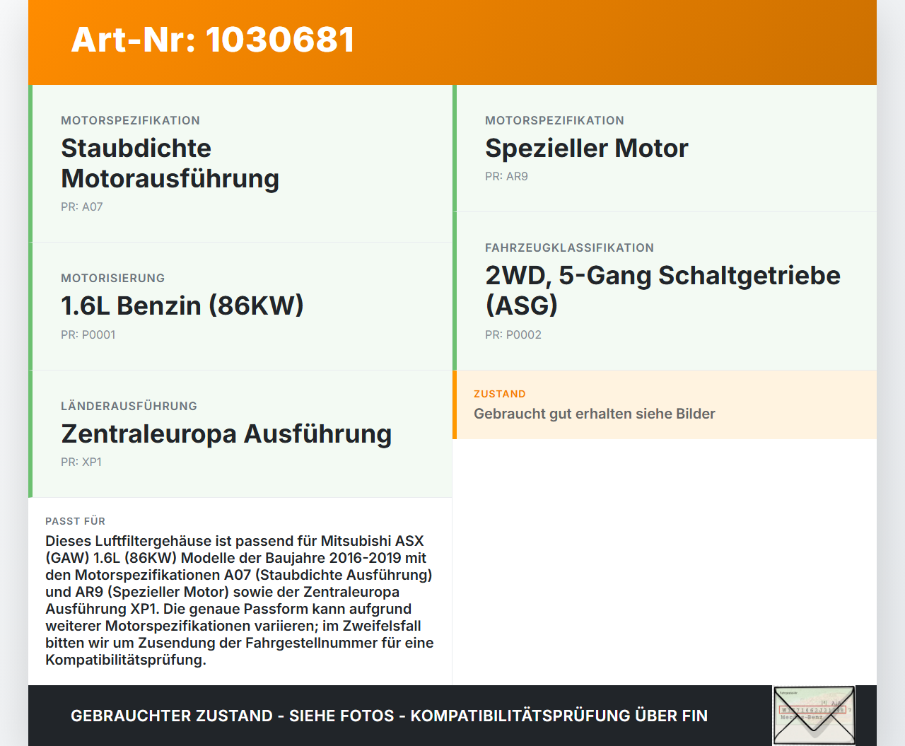Mitsubishi ASX GAW 16-19 1,6 86KW Luftfilterkasten Luftfiltergehäuse Mitsubishi ASX GAW 16-19 15.09.2017 1500A376... Vorschau 3