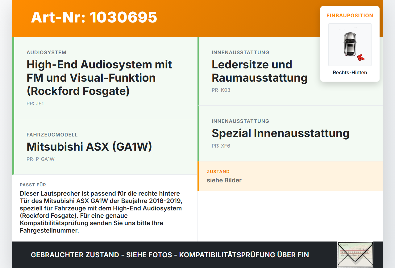 Mitsubishi ASX GAW 16-19 Lautsprecher Rechts Hinten mit Hochtöner Rockford Fosgate Mitsubishi ASX GAW 16-19... Vorschau 3