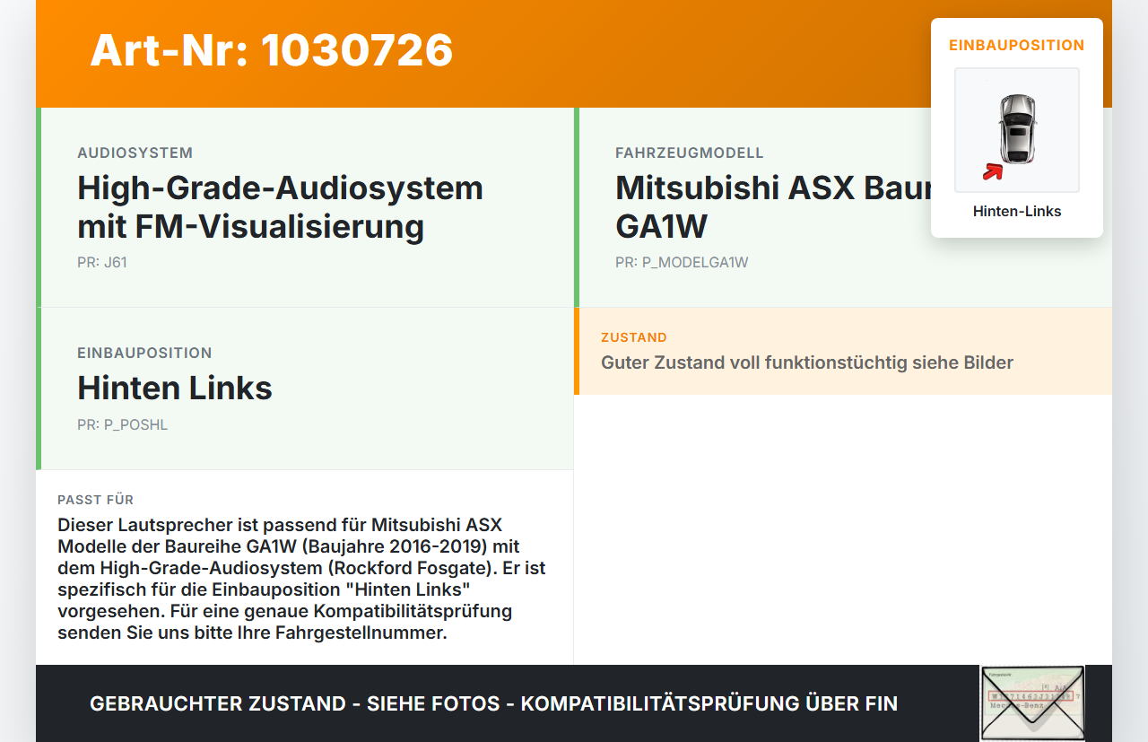 Mitsubishi ASX GAW 16-19 Lautsprecher Rockford Fosgate Hinten Links Mitsubishi ASX GAW 16-19 15.09.2017 8720A098... Vorschau 3