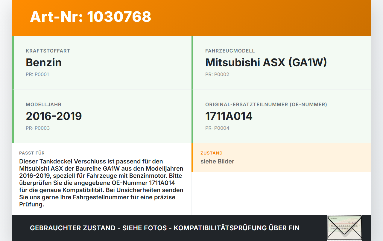 Mitsubishi ASX GAW 16-19 Tankdeckel Verschluss Tankverschluss Mitsubishi ASX GAW 16-19 15.09.2017 1711A014 gebraucht Vorschau 3