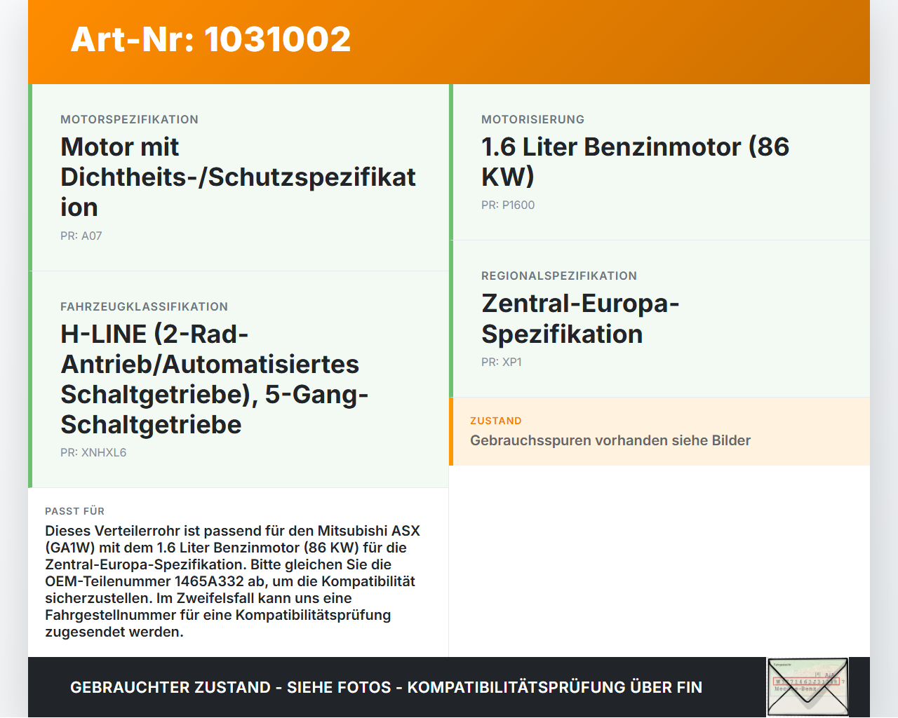 Mitsubishi ASX GAW 16-19 1,6 86KW Verteilerrohr Einspritzleiste Kraftstoff Rail Mitsubishi ASX GAW 16-19 15.09.2017... Vorschau 3