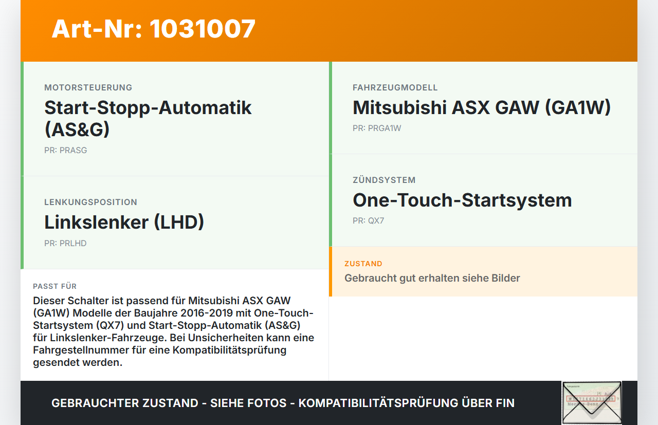 Mitsubishi ASX GAW 16-19 Schalter Start Stop AS Mitsubishi ASX GAW 16-19 15.09.2017 8602A036 gebraucht Vorschau 3